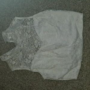 White lace high neck crop top